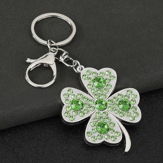 Four Leaf Clover Keychain Sparkling Rhinestone Lucky Charm with Lobster Clasp for Bags And Keys Gift for Women