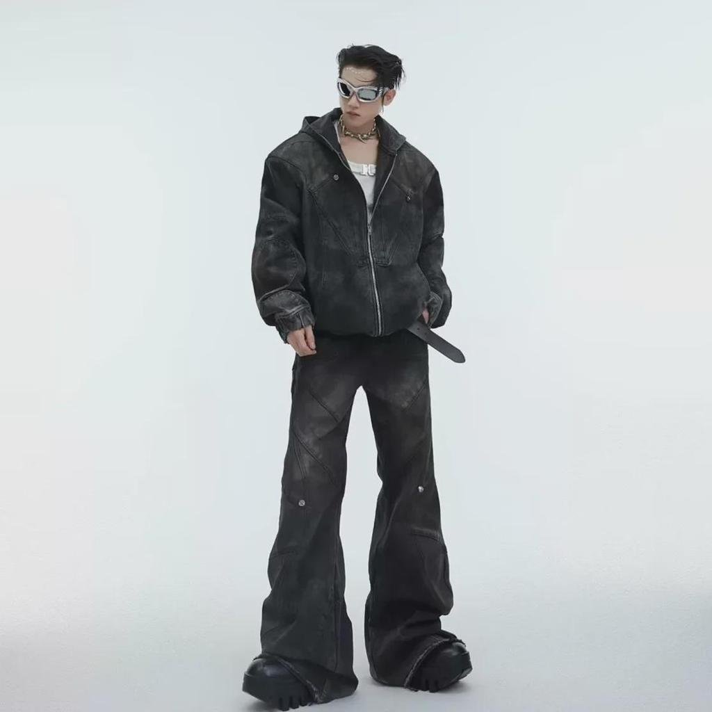 2024 Retro American Deconstructed Loose Fit Men's Jeans with Metal Embellishments