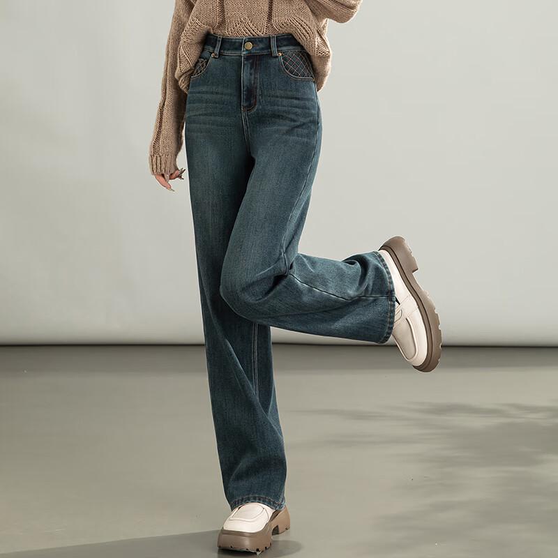 VanZhen Women's Fleece-Lined High-Waist Wide-Leg Jeans (2024 Winter)