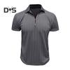 Men Summer Shirt Thin Short Sleeve Zippered Lapel Top Jacquard Pullover Loose Shirt for Commuting Travel Outdoor