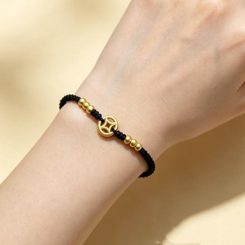 Adjustable Lucky Rope Bracelet Chinese Style Copper Coin Pendant Cord Jewelry for Birthday Anniversary Gift
