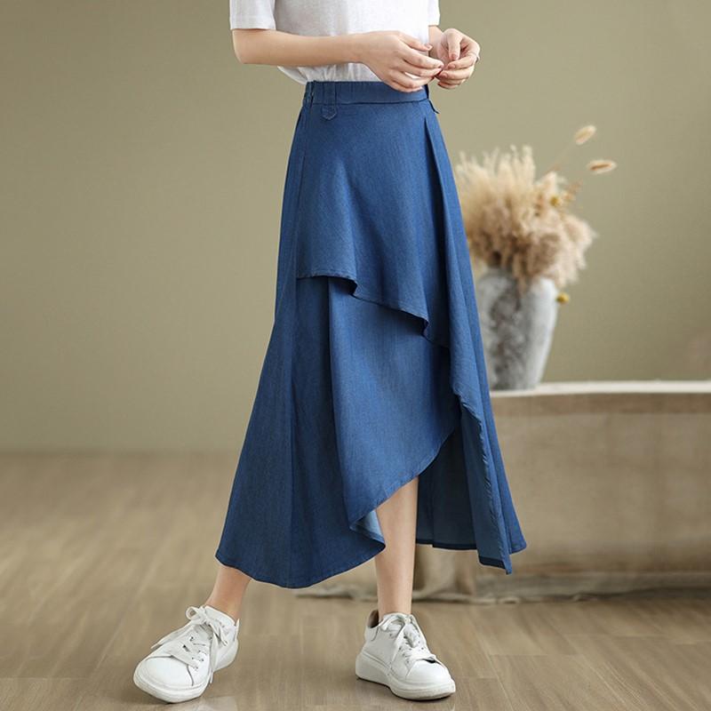 Plus Size High Waist Vintage Summer Casual Loose Long for Woman Denim Skirts Womens Skirt