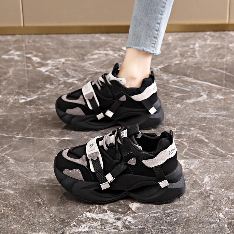 Platform Sneakers Women's 2 New Autumn Feet Small Black Soft Sole Dad