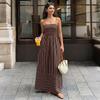 Women Striped Backless High Waist Suspender Maxi Casual Vacation Dress