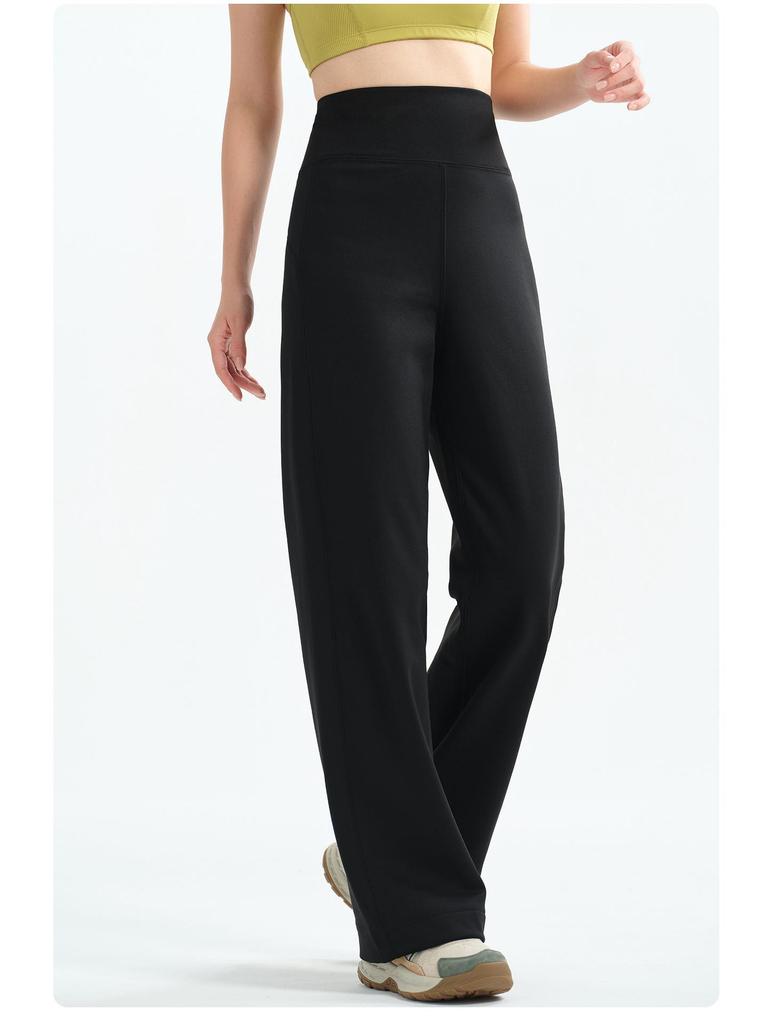 Women's High-Waist Fleece-Lined Yoga Pants: Loose Straight-Leg, Slimming, Ideal for Running, Training, and Autumn/Winter Warmth.