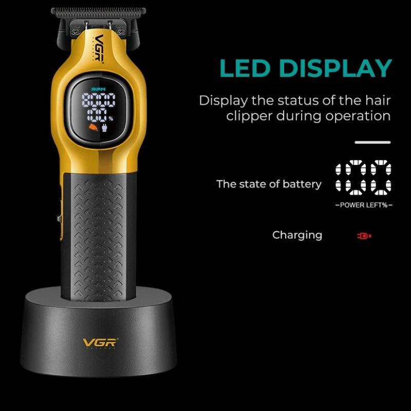 VGR V-886T Clipper Charging Base 8000Rpm Trimmer Professional Barber Rechargeable Hair Trimmer Machine for Man with LED Intelligent Digital Display