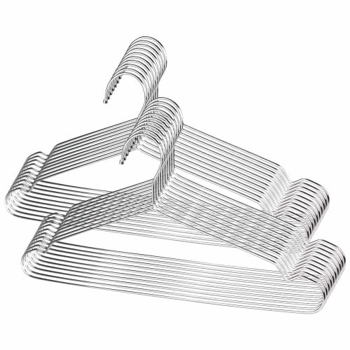 Set of 20 Stainless Steel Hangers, Clothes Drying Hangers, Washing, Durable, Rust-Resistant, Bend-Resistant, Silver, 3.2mm Thick, 42cm Wide, for Skirt