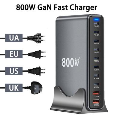 Neue Desktop-Schnellladestation 800W GaN USB-C PD 10-Port-Ladegerät Dual 140W PD3.1 Schnellladeadapter für Mobiltelefone & Tablets