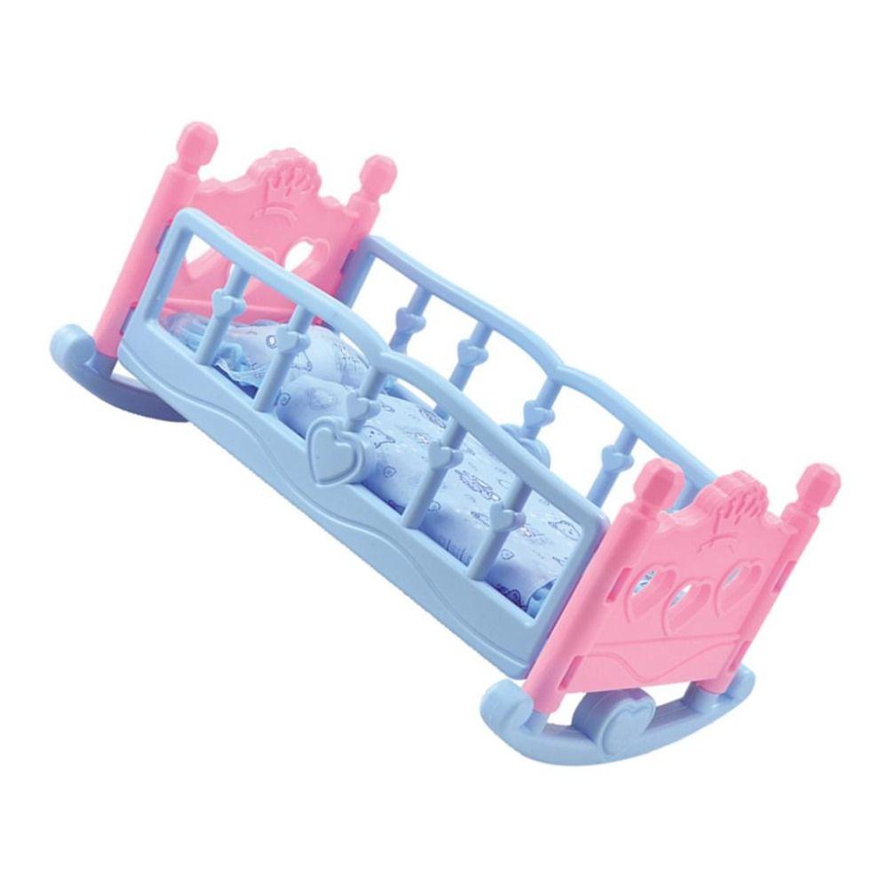 Pretend Play Baby Doll Rocking Bed Infant Carriage Doll Rocking Crib Baby Bed Cradle  Girls Gift