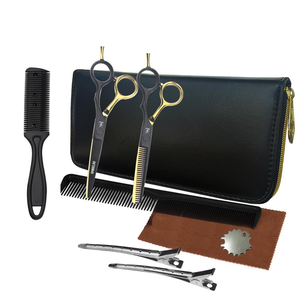 SANGELAR 5.5 inç Saç Makası Seti – Japon Paslanmaz Çelik, Jilet Kenarlı Berber Makası – Salon ve Kişisel Kullanım İçin Ergonomik Tasarım