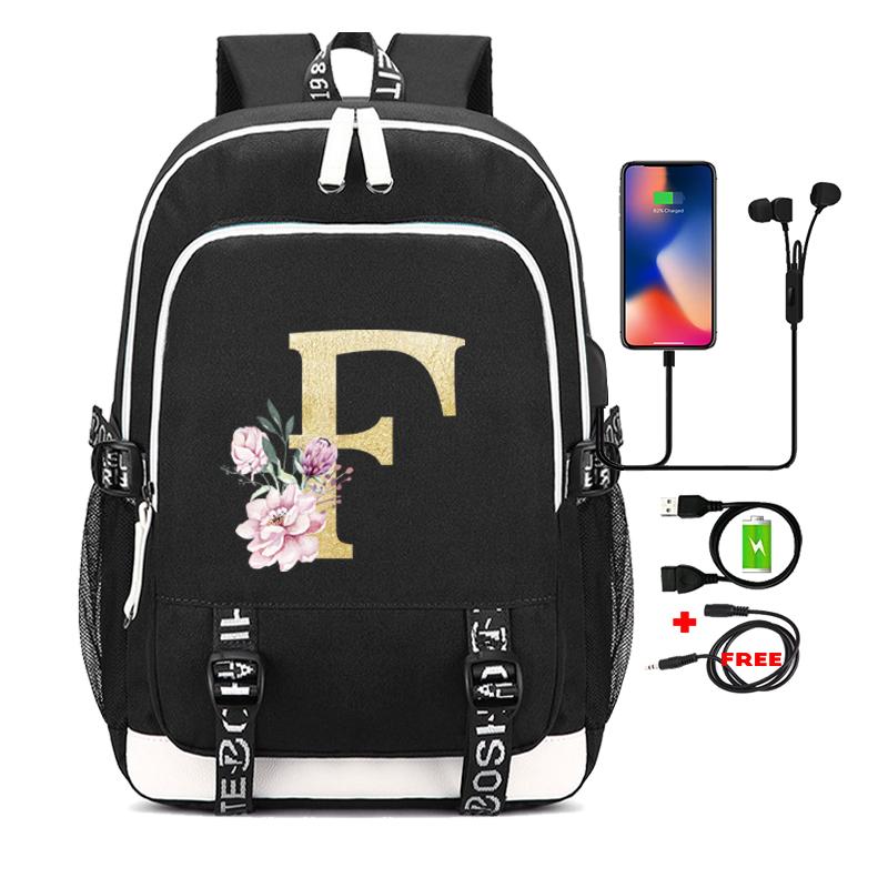 26 English Letters Black Backpack Cosplay Canvas Rucksack Children Kids Schoolbag Travel Bag Back To School Bookbag