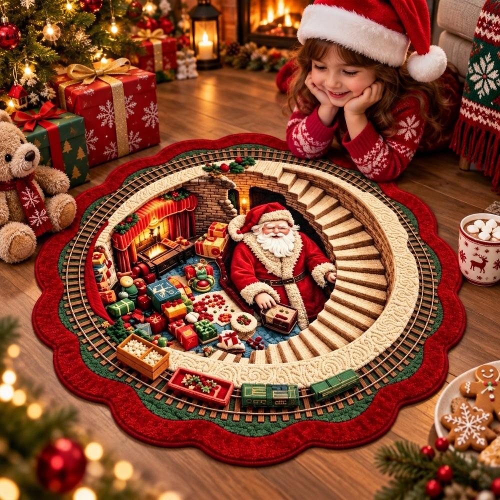 Polyester Christmas Round Rug 2D Flat Optical Delusion Doormat 3D Illusion Carpet  Festival Present