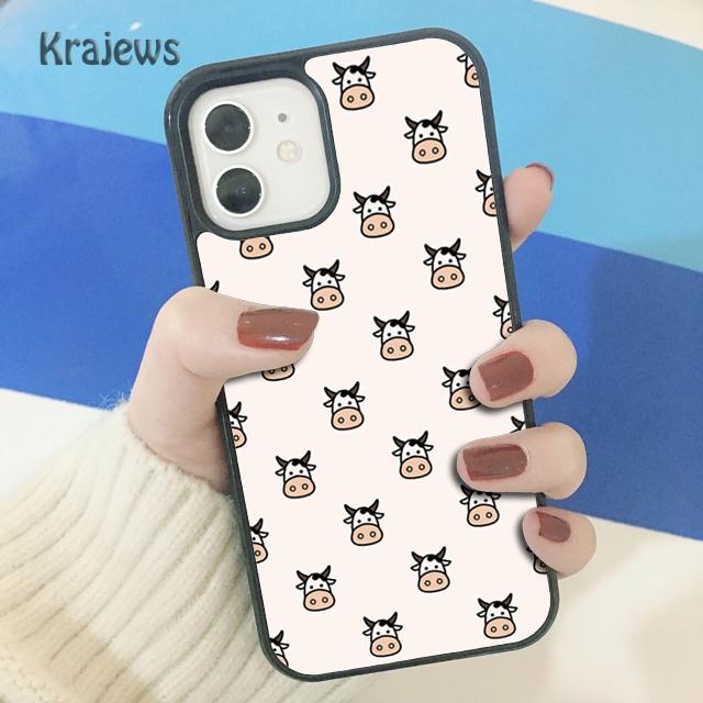 Krajews Animal Cute Cartoon Cow Soft Phone Case Cover For iPhone 17 Air 16 15 14 Plus 11 12 13 Pro Max Coque Fundas