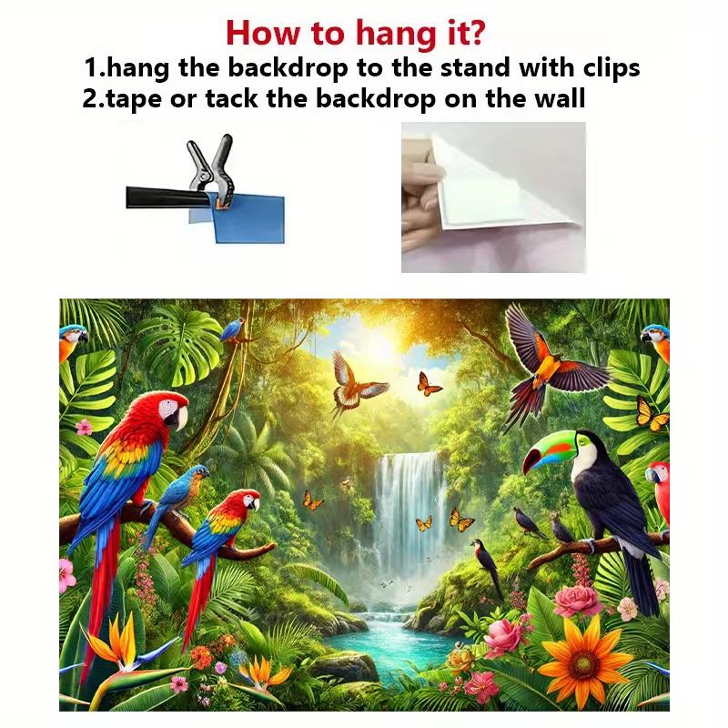 2D Rainforest Bird Waterfall Tapestry Macaw Toucan Backdrop Cloth for Living Room