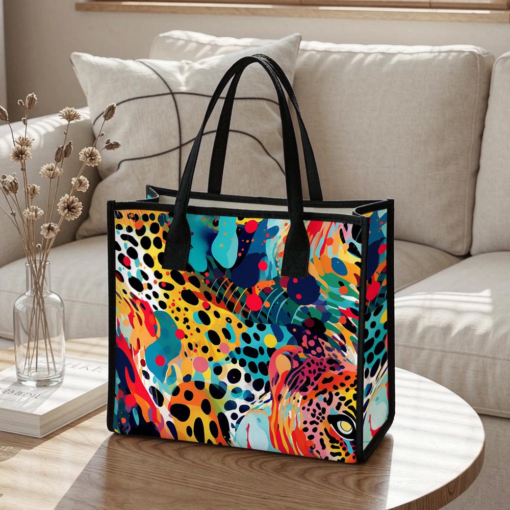 Colorful Leopard Print Tote Bag Fashion Portable Casual Handbag For Daily Use