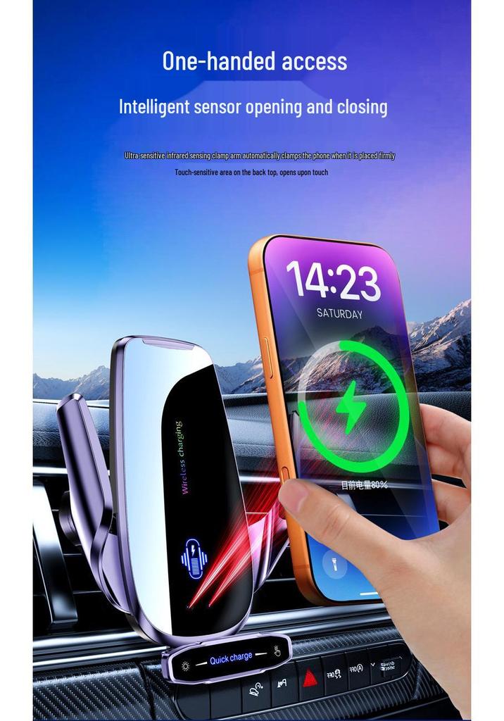 Q9 15W Wireless Charger Car Mount with Infrared Sensor & Automatic Clamping for Apple