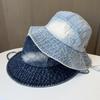 New Solid Color Light Board Windproof Denim Bucket Hat Women's Simple Basin Hat Casual Versatile Hiking Sun Hat