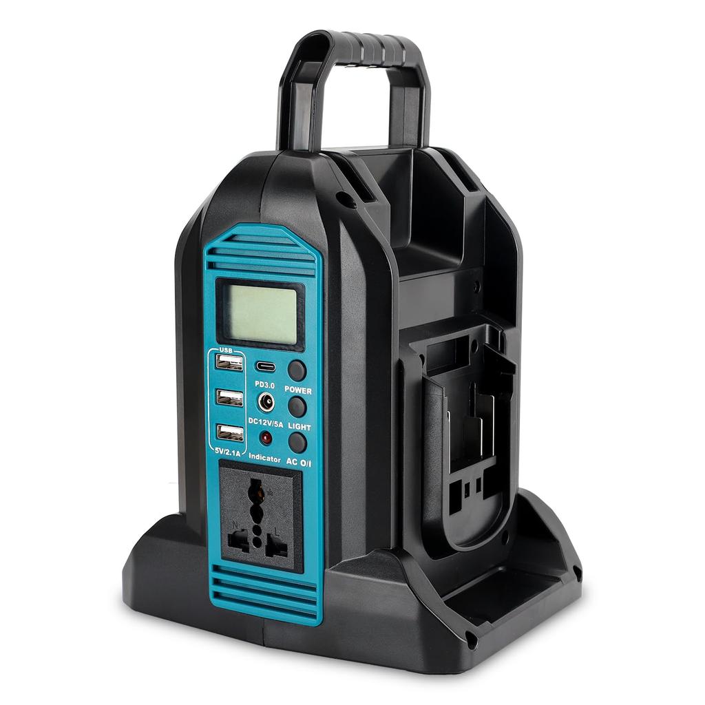 WaxPar 2-gang Inverter, Compatible with Makita 18V Ion , AC350W/DC/3-USB/1-type-c Output/LED Light, Portable