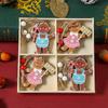 12 Colorful Gingerbread Man Pendants in Wooden Box - New Christmas Tree Ornaments