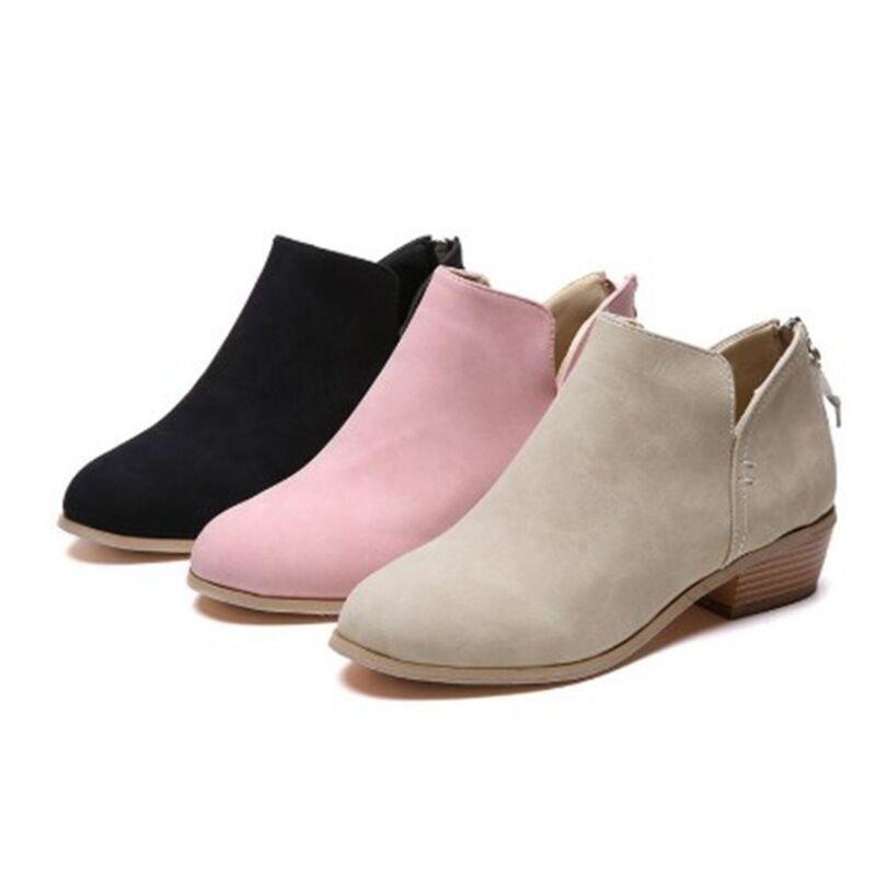 Four Seasons Large Size Coarse Heel Thin and Naked Boots Women's British Style Solid Color Pointed Back Zipper Low Heel Single Shoes