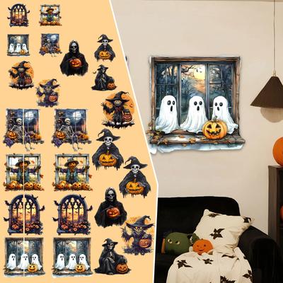 Halloween New Horror Pumpkin Black Skeleton Sticker Bedroom Living Room Background Holiday Decoration Wall Sticker