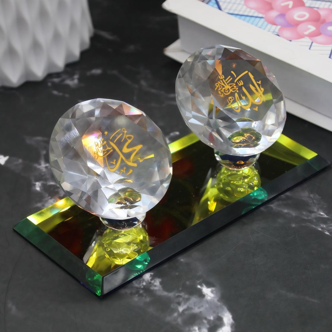 Elegant Islamic Calligraphy Crystal Glass Allah Prophet Muhammad Names Ornament Architecture Design Durable Reusable Souvenir золотой