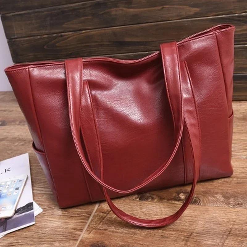 

Women Leather Handbags Women s PU Tote Bag Large Female Shoulder Bags бордовий