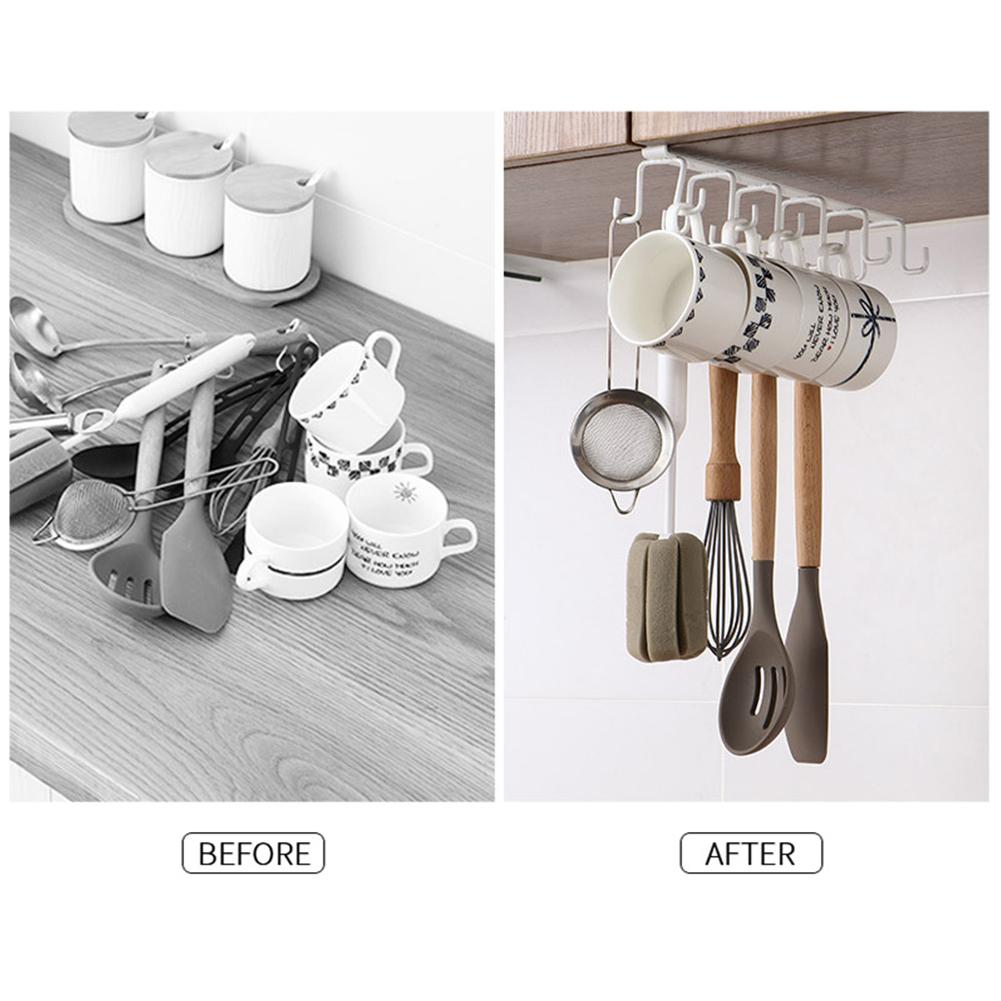 Kitchen Double-row Storage  Hook Hanging Cup Holder Punch-free Kitchen Bathroom Accessories