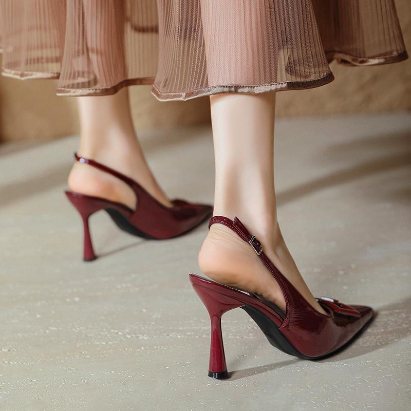 2025 new temperament socialite back empty bag head sandals stiletto large size 4142 one word with red pointed high heels