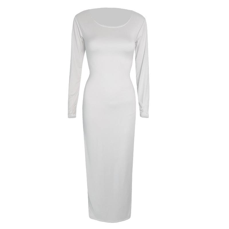 Women's Extended Black Dress, Sexy Round Neck Long-sleeved Comfortable Dress