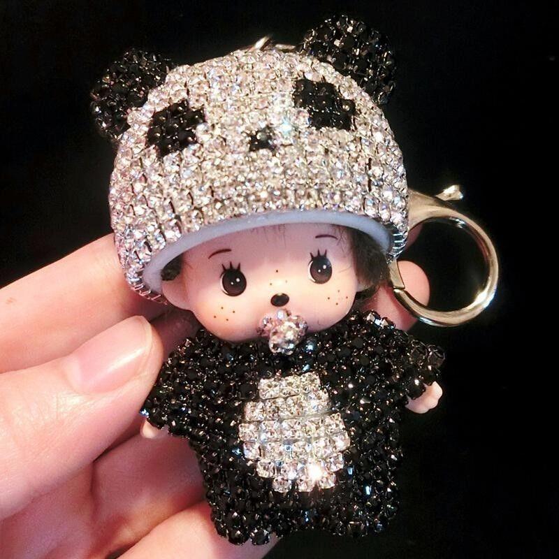 Cute Cartoon Furry Crystal Keychain Monkey Style Key Ring For Girls