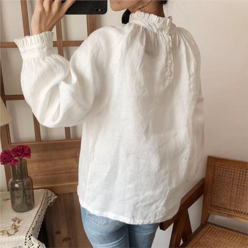 Johnature Women Shirts Summer Vintage Loose Solid Color Button Loose Thin Sunscreen Female Blouses