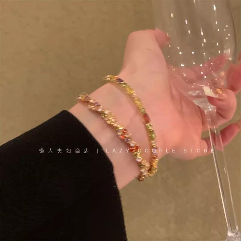 Colorful Dopamine Zirconia Bracelet - Women's Designated Spiral Knoted Exquisite Hand Chain Jewelry