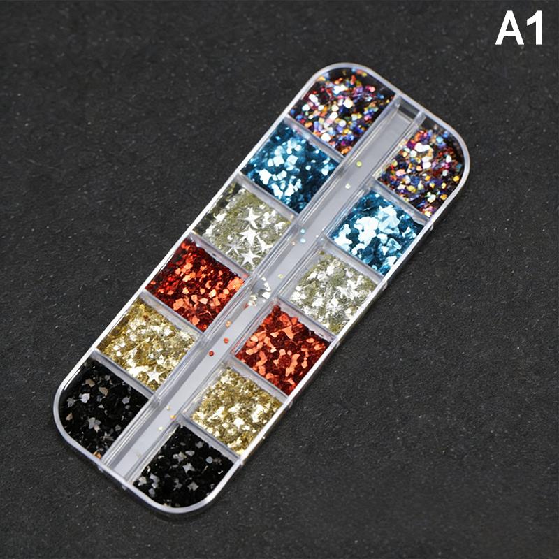 12 Grids Mini Sparkling Star Nail Sequins 3D Star Glitter Holographic Laser Pentagram Flakes Nail Art Charms Diy Decoration