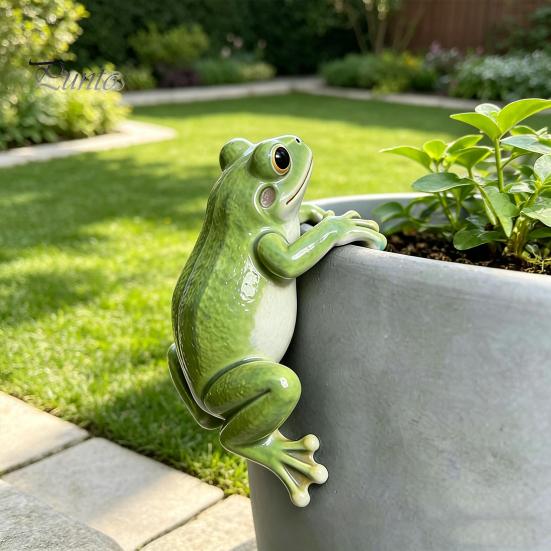 Decorazione Rana Verde per Fioriere, Statua Rampicante per Fioriere, Ornamento Animale Realistico in Resina, Gancio Impermeabile Decorativo per Piante in Vaso da Interno