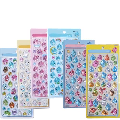 HIREED 6-Piece Bonbon Drop Seal Shizuku Water Droplet Character Sticker Notebook Decor Gift Set