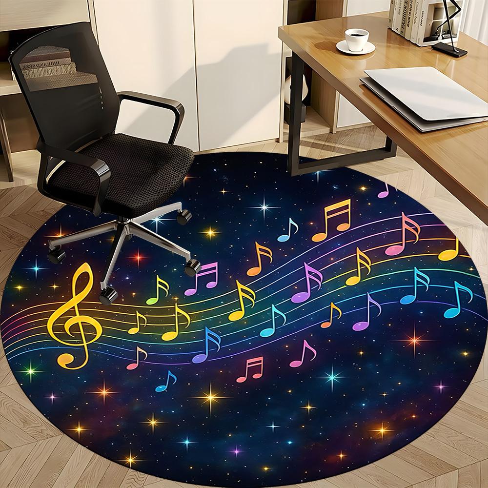 1pc Musical Notes Chair Carpet for Office, Round Polyester Mat, Indoor Decor for Office, Easycare Fabric, Washable Non-slip Area Carpet