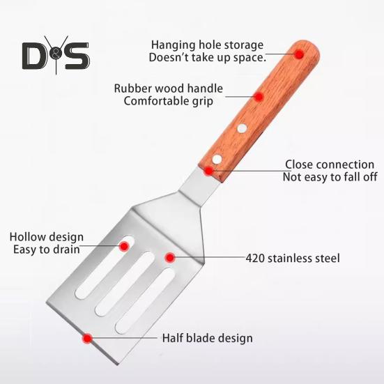 Stainless Steel Frying Spatula Set with Wooden Handle Heat Resistant Solid Turner Non Stick Slotted Spatulas for Frying Baking Flipping Turning