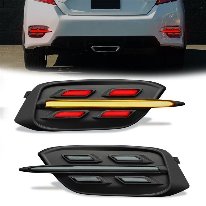 LED Rear Bumper Reflector Lights For Honda Civic 2016- Tail Light Brake Light Dynamic Turn Signal Lamp