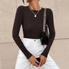 Damenmode Rundhals Enges T-Shirt Langarm Pullover Farbe Oberteil