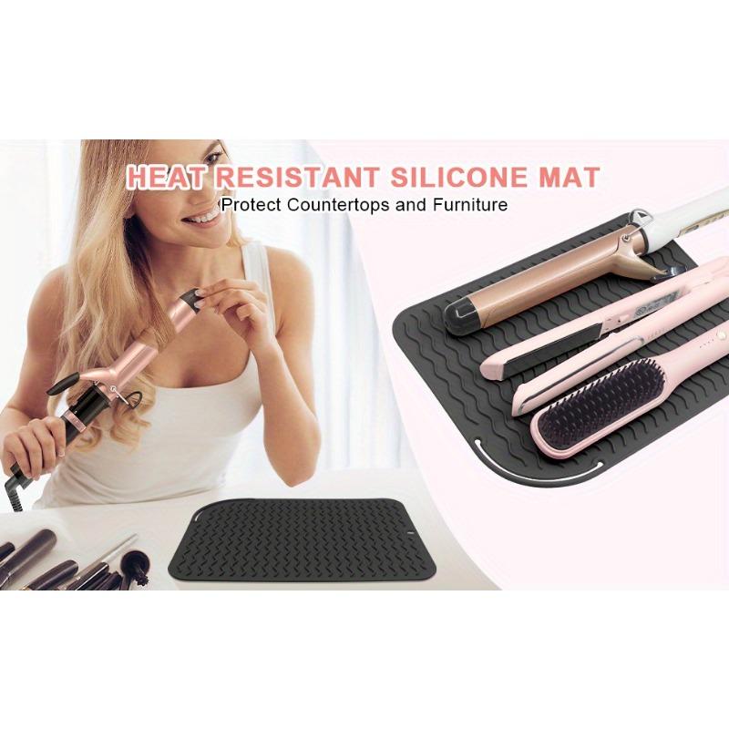 Tapis de voyage 2-en-1 en silicone résistant à la chaleur et sac de rangement protecteur antidérapant pour fers à boucler, pinces plates - Organisateur portable d'outils de coiffure