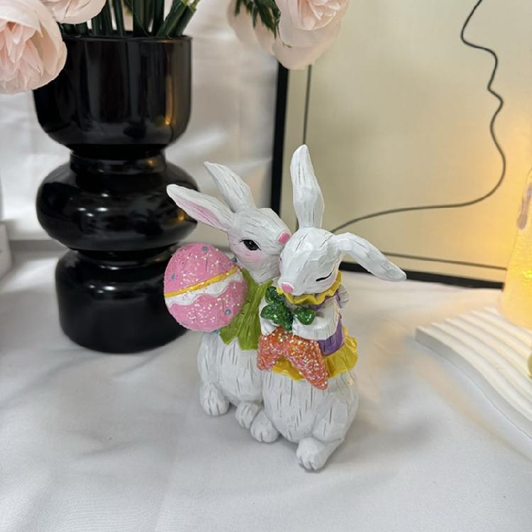 Spring Festival Couple Rabbit Statue Ornament Resin Rabbit Figurine for Garden Yard Desktop Display Easter Decoration