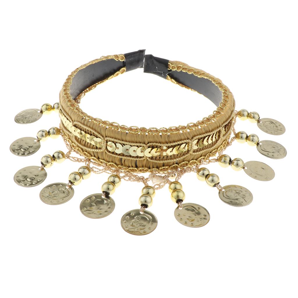 Iron Coin Elegant Headband Head Chain Belly Dance Hair Cosplay Accessory - Gold, 13x11cm