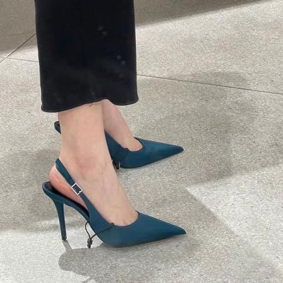 Baotou Sandals Autumn New Pointed Toe Shallow Mouth One Word Buckle Non-slip Wear-resistant Stiletto