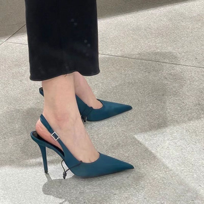 Fashion Baotou Sandals Autumn New Pointed Toe Shallow Mouth One Word Buckle Non-slip Wear-resistant Stiletto