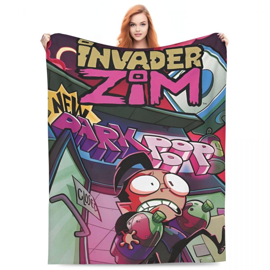 Invader-Zims Wolldecke Cartoon Dunkle Komödie Individuelle Überwurfdecke für Zuhause 200x150cm