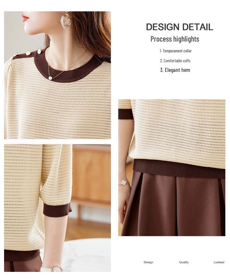 Dámský pletený pulovr s polovičním rukávem na léto 2024: Všestranný, ležérní tenký svetr