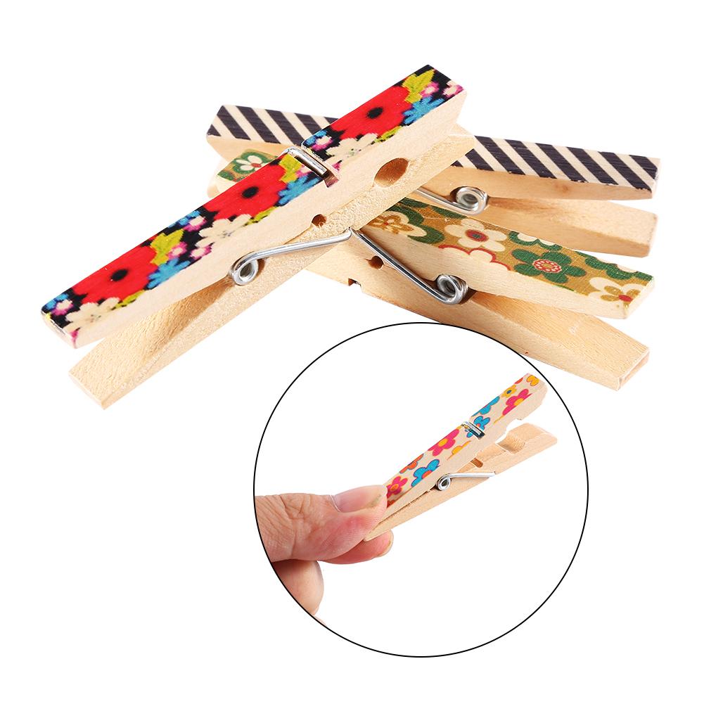 50pcs Mini Cute Painted Wooden Clips Paper Pegs Clothes Photos Craft Clips(7.3*1CM)