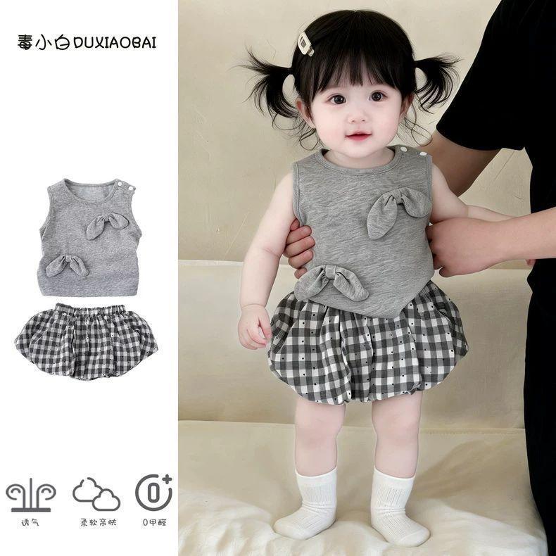 Thin Lightweight Toddler Girls Two Piece Suit 2026 New Summer Sleeveless Vest Floral Bud Pants Newborn Baby Summer Wear 73