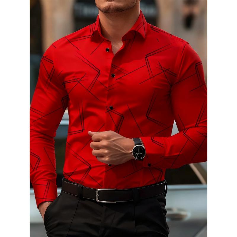 Herren Trendiges geometrisches Linienmuster Langarmhemd Business Casual Mode Design Slim Fit Bügelfrei Vielseitig Ins Style Hemd